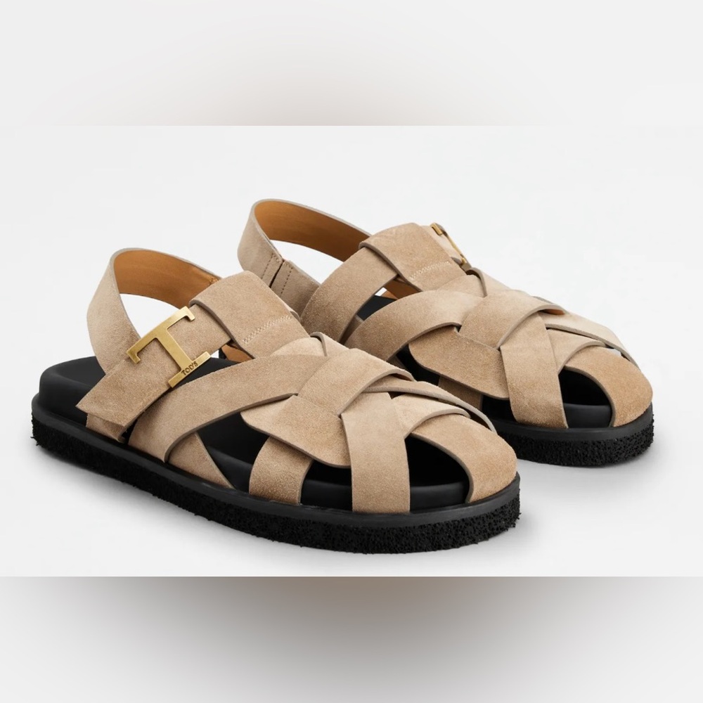 TOD’s T Timeless Tan Sandals with Black Sole